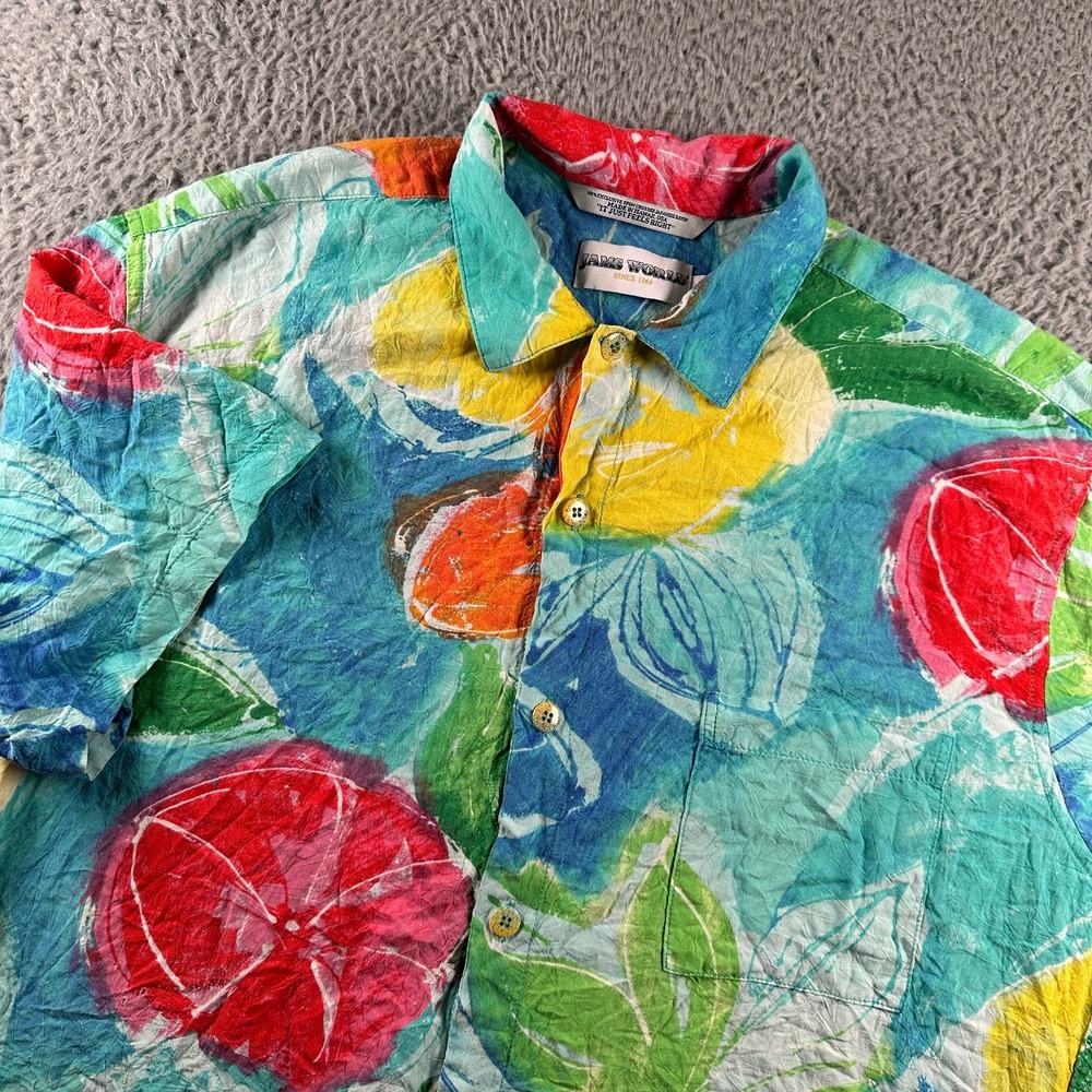 Vtg Jams World Men's Button Down Shirt Large Rayon Floral Mystic Bloom Hawaiian‎